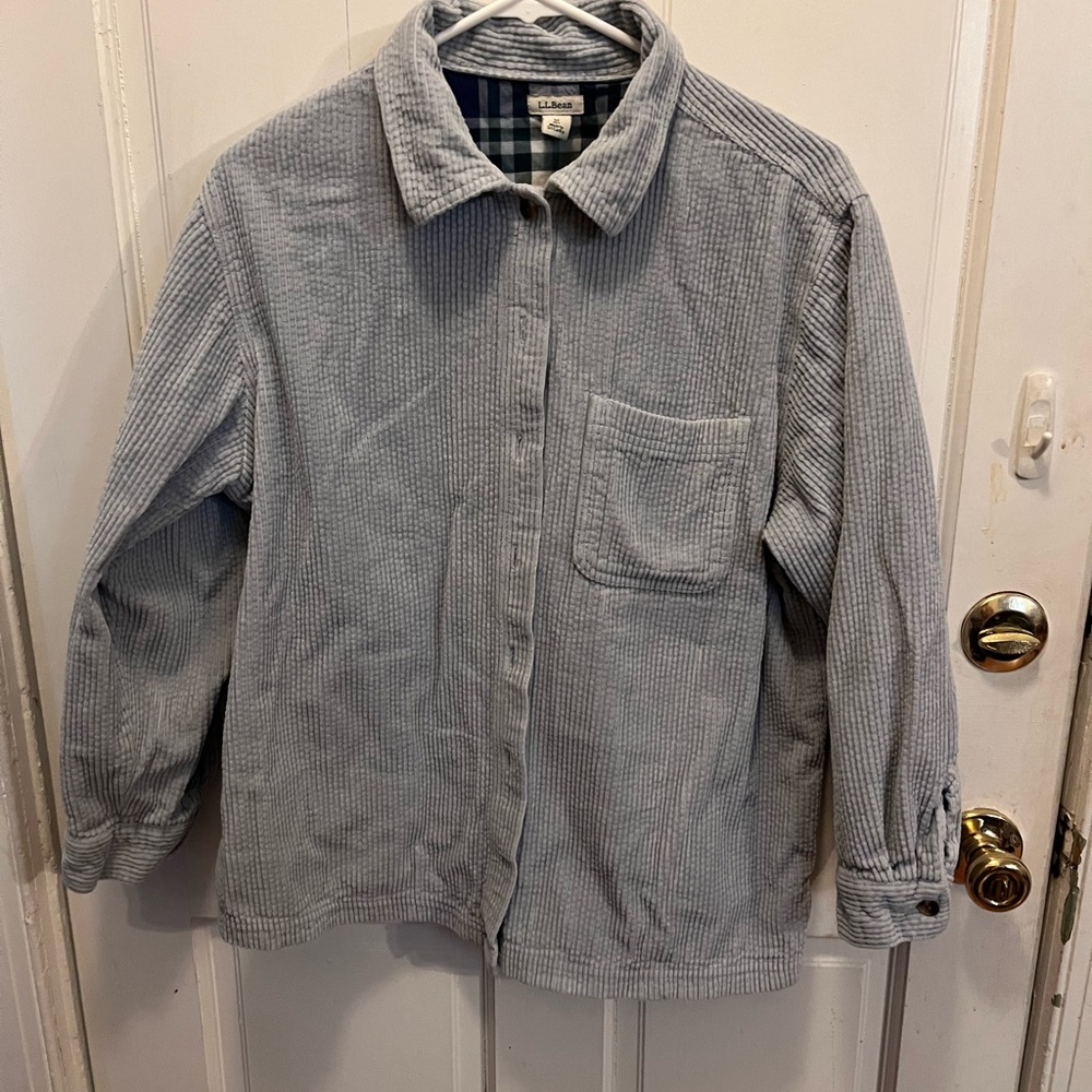 L.L. Bean Medium Petite Light Gray Corduroy Shacket